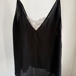 Free People Black Lace Trim Silk Slip Tank